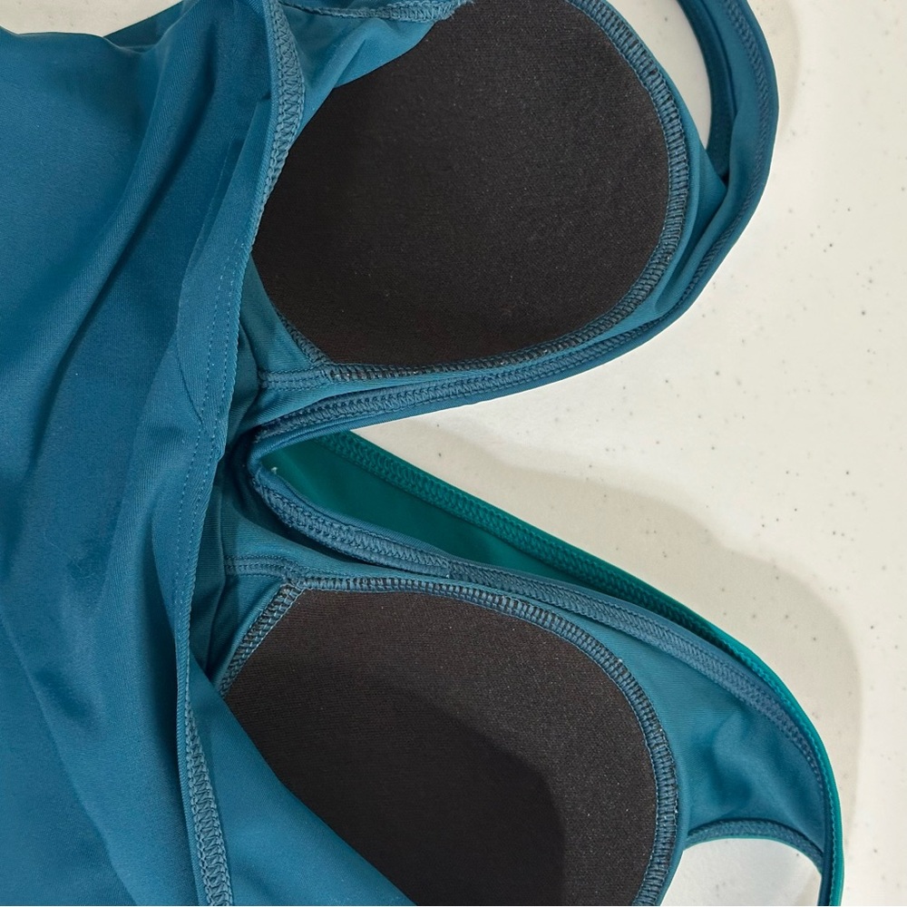 Quince One Piece Wrap Swimsuit Women's 4 Teal Sewn In Cups Classic Modest Pool - Picture 6 of 6